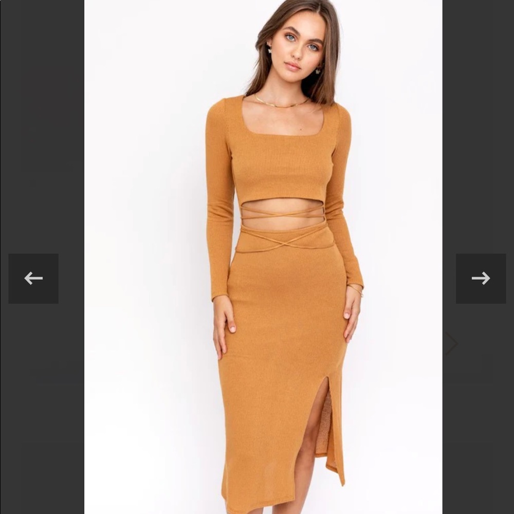 NEW Camel Cut Out Midi Dress